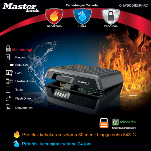 Brankas digital tahan api dan air Master Lock CHW30300 – perlindungan dokumen, uang, dan media digital | GembokStore