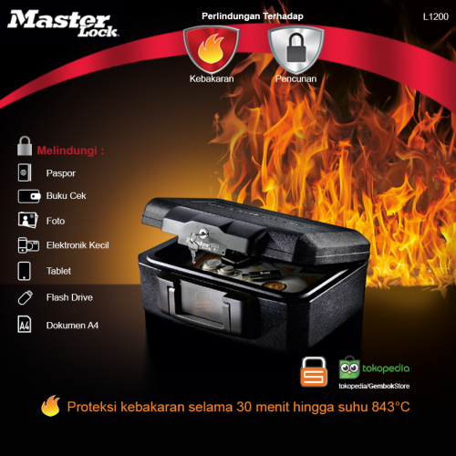 Brankas uang tahan api Master Lock L1200 – perlindungan dokumen dan uang dari kebakaran | GembokStore