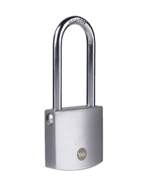 Gembok Yale Y120 50mm chrome finish tahan karat dengan shackle boron untuk pagar dan gudang