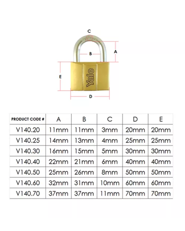 Gembok Yale V140 40mm kuningan tahan karat untuk pagar dan pintu