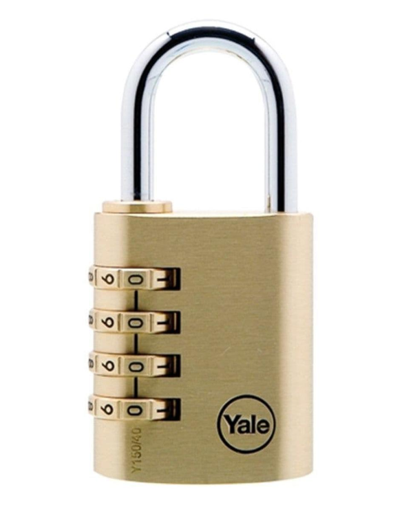 Gembok Yale Y150 40mm Brass Combination Padlock – Original Yale Indonesia Gembok Yale Y150 40mm kombinasi 4 angka kuningan tahan karat untuk koper dan loker