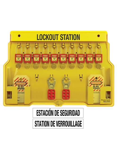 Stasiun Lockout Tagout Master Lock 1483BP410 dengan 10 gembok keselamatan dan aksesoris industri