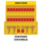 Stasiun Lockout Tagout Master Lock S1900VE410PRE lengkap dengan perangkat LOTO industri