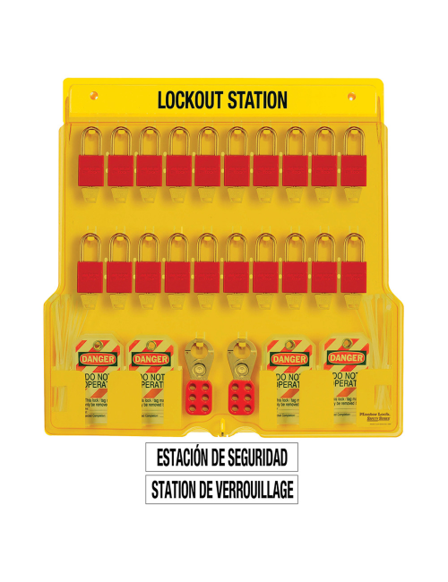 Stasiun Lockout Tagout Master Lock S1900VE410PRE lengkap dengan perangkat LOTO industri