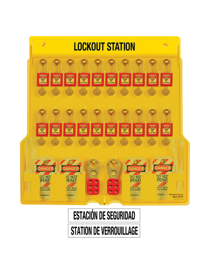 Master Lock S1900VE410PRE Group Lockout Station – Complete LOTO System | GembokStore Indonesia Stasiun Lockout Tagout Master Lock S1900VE410PRE lengkap dengan perangkat LOTO industri