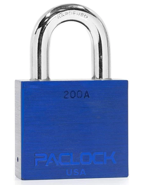 Gembok PACLOCK 200A aluminium biru dengan shackle baja 1,3 inci buatan USA