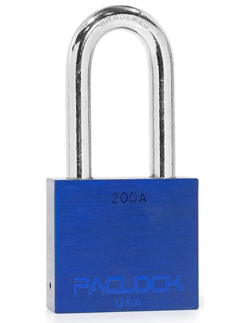 Gembok PACLOCK 200A aluminium biru dengan shackle baja keras 2 inci buatan USA