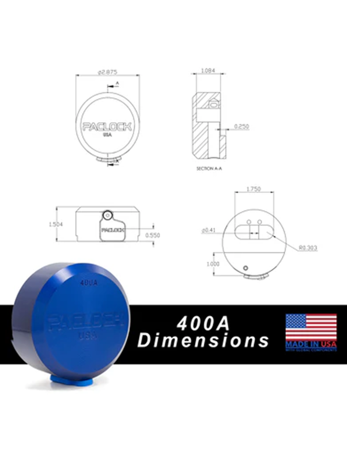 Gembok PACLOCK 400A puck lock aluminium biru hidden shackle untuk pintu kontainer dan truk