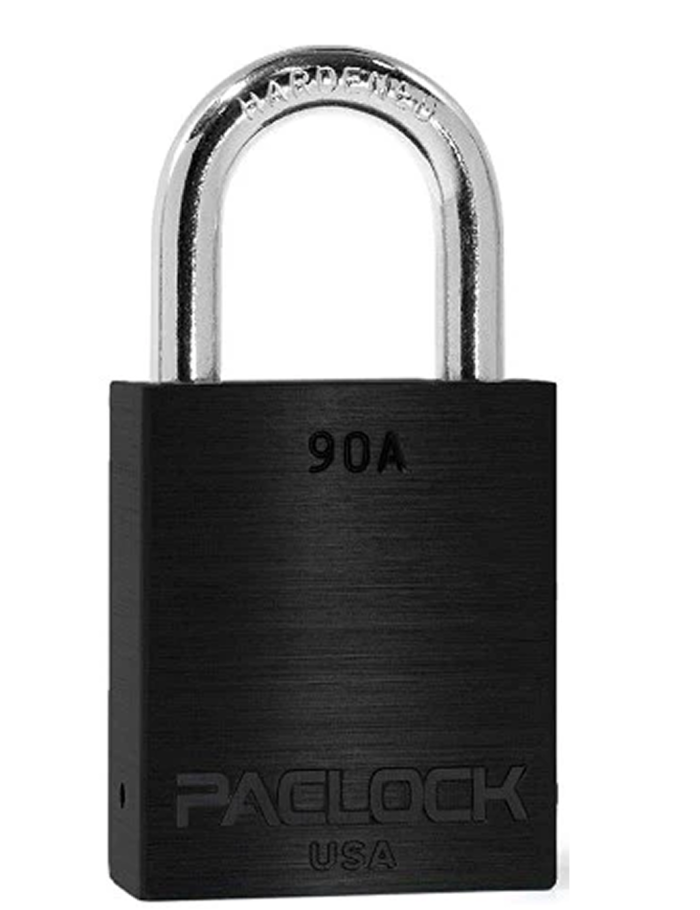 Gembok PACLOCK 90A warna hitam aluminium dengan shackle baja 2 inci tahan karat
