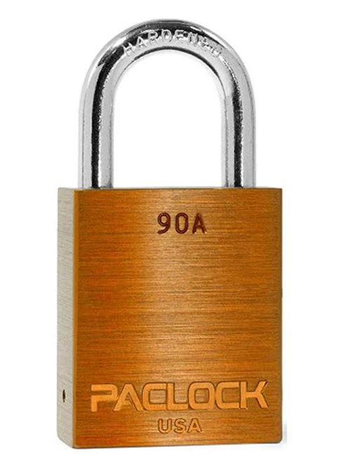 Gembok PACLOCK 90A warna jingga aluminium dengan shackle baja 2 inci tahan karat