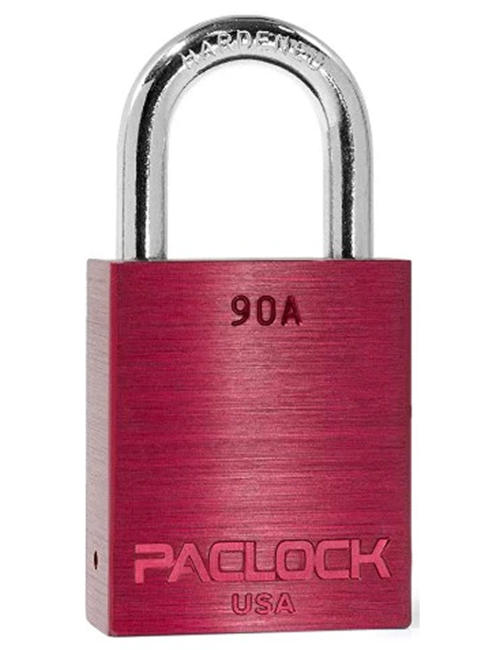 Gembok PACLOCK 90A warna pink aluminium dengan shackle baja 2 inci tahan karat