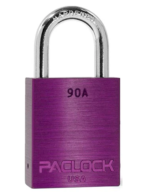 Gembok PACLOCK 90A warna ungu aluminium dengan shackle baja 2 inci tahan karat