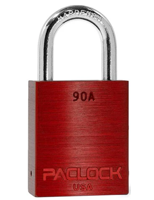 Gembok PACLOCK 90A warna merah aluminium dengan shackle baja 2 inci tahan karat