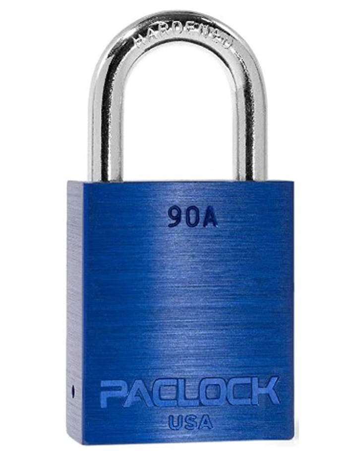 PACLOCK 90A Blue Aluminum Padlock – 2” Hardened Steel Shackle | Heavy Duty USA Gembok PACLOCK 90A warna biru aluminium dengan shackle baja 2 inci tahan karat