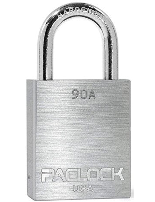 Gembok PACLOCK 90A warna abu aluminium dengan shackle baja 2 inci tahan karat