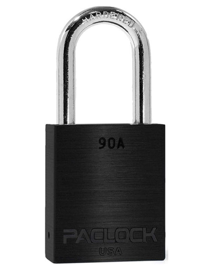 Gembok PACLOCK 90A aluminium hitam dengan shackle baja 1,5 inci tahan karat buatan USA