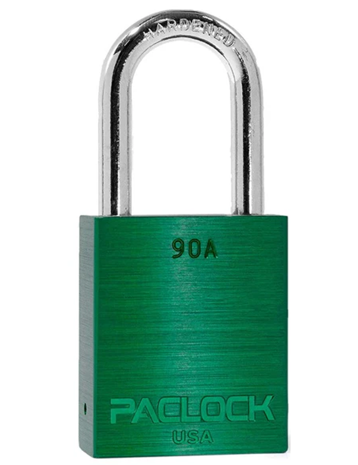 Gembok PACLOCK 90A aluminium hijau dengan shackle baja 1,5 inci tahan karat buatan USA