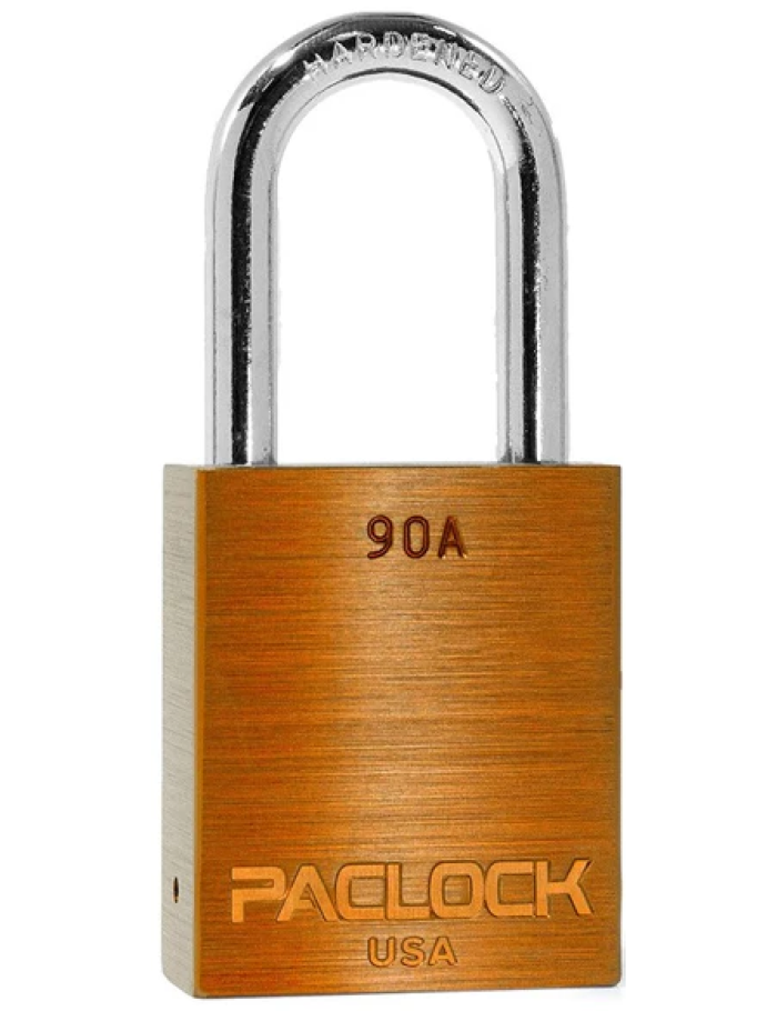 Gembok PACLOCK 90A aluminium jingga dengan shackle baja 1,5 inci tahan karat buatan USA