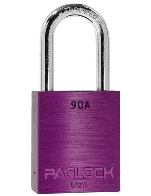Gembok PACLOCK 90A aluminium ungu dengan shackle baja 1,5 inci tahan karat buatan USA