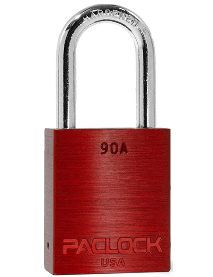 Gembok PACLOCK 90A aluminium merah dengan shackle baja 1,5 inci tahan karat buatan USA