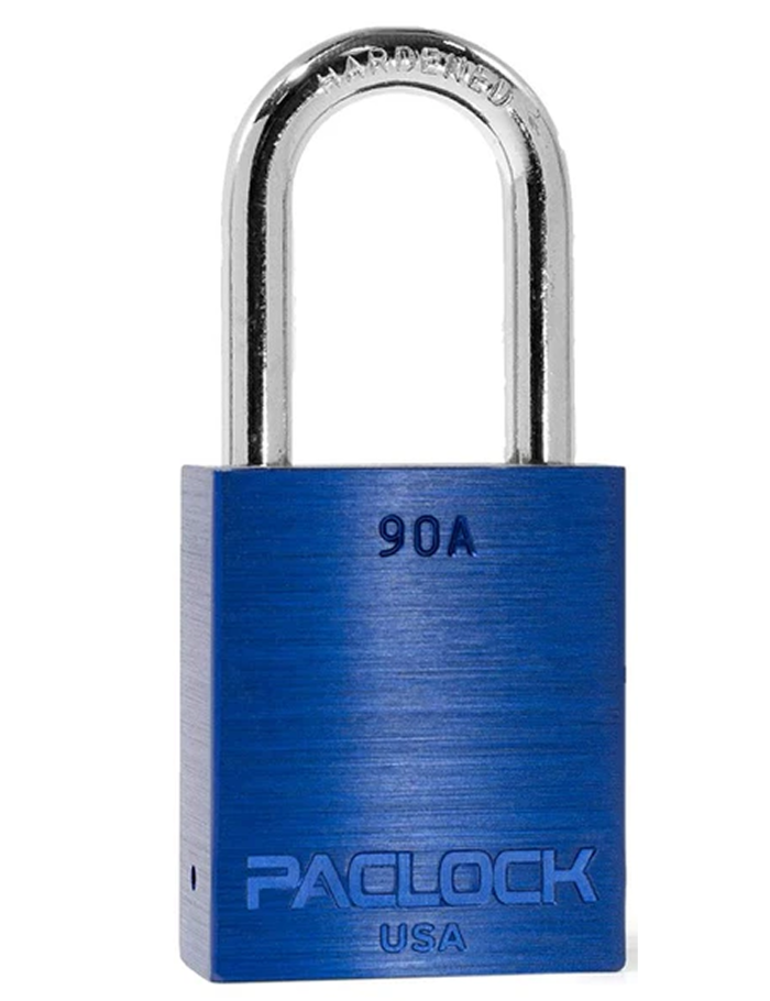 PACLOCK 90A Blue Aluminum Padlock – 1½” Hardened Steel Shackle | Heavy Duty USA Gembok PACLOCK 90A aluminium biru dengan shackle baja 1,5 inci tahan karat buatan USA