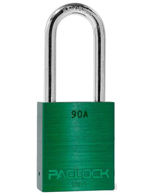Gembok PACLOCK 90A aluminium hijau dengan shackle baja 2 inci tahan karat buatan USA