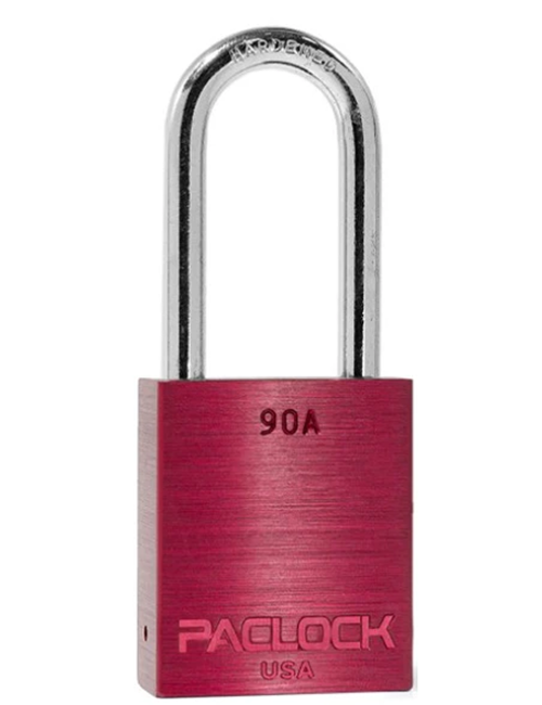 Gembok PACLOCK 90A aluminium merah dengan shackle baja 2 inci tahan karat buatan USA