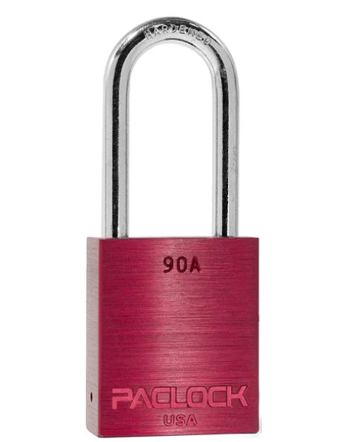 Gembok PACLOCK 90A aluminium merah dengan shackle baja 2 inci tahan karat buatan USA