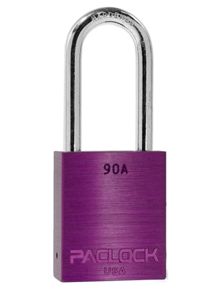 Gembok PACLOCK 90A aluminium ungu dengan shackle baja 2 inci tahan karat buatan USA