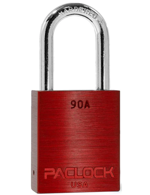 Gembok PACLOCK 90A warna merah aluminium dengan shackle baja 2 inci tahan karat