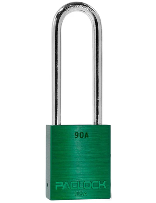 Gembok PACLOCK 90A aluminium hijau dengan shackle panjang 3 inci dari baja tahan karat