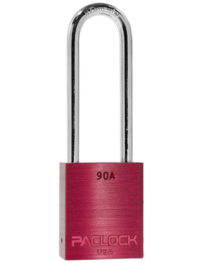 Gembok PACLOCK 90A aluminium merah dengan shackle panjang 3 inci dari baja tahan karat