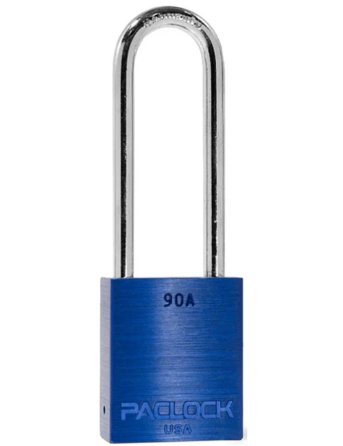 Gembok PACLOCK 90A aluminium biru dengan shackle panjang 3 inci dari baja tahan karat