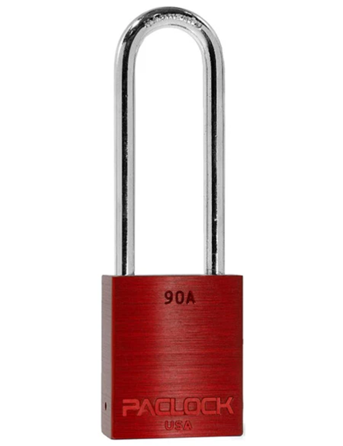 Gembok PACLOCK 90A aluminium merah dengan shackle panjang 3 inci dari baja tahan karat