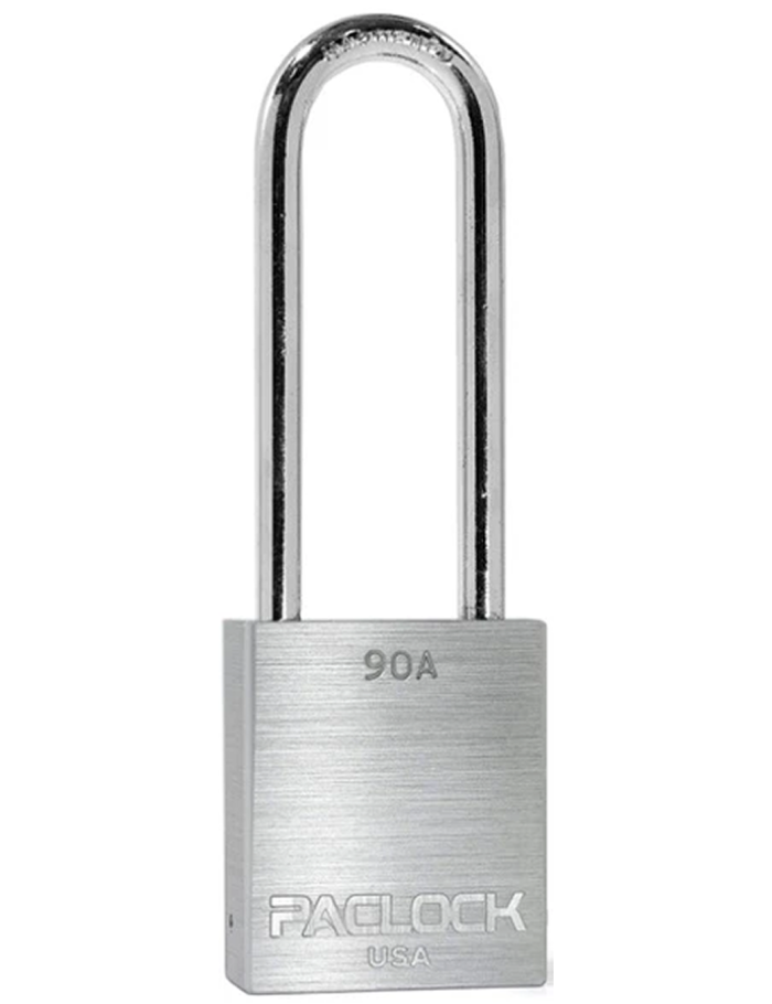Gembok PACLOCK 90A aluminium putih dengan shackle panjang 3 inci dari baja tahan karat