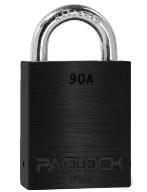 Gembok PACLOCK 90A aluminium hitam dengan shackle baja 3/4 inci tahan karat