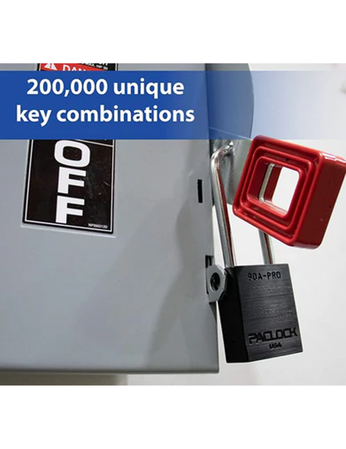 Gembok PACLOCK 90A-PRO aluminium hitam dengan shackle tinggi 3 inci untuk aplikasi lockout tagout