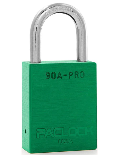 Gembok PACLOCK 90A-PRO aluminium hijau dengan shackle tinggi 3 inci untuk aplikasi lockout tagout