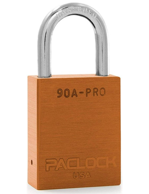 Gembok PACLOCK 90A-PRO aluminium jingga dengan shackle tinggi 3 inci untuk aplikasi lockout tagout