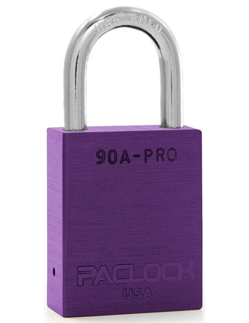 Gembok PACLOCK 90A-PRO aluminium ungu dengan shackle tinggi 3 inci untuk aplikasi lockout tagout