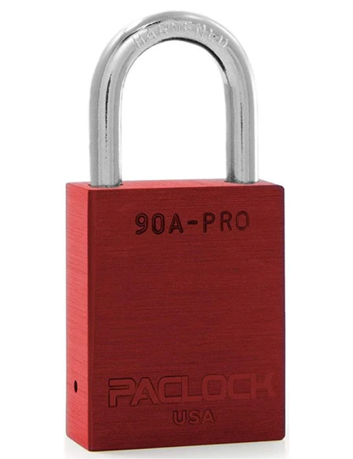 Gembok PACLOCK 90A-PRO aluminium merah dengan shackle tinggi 3 inci untuk aplikasi lockout tagout