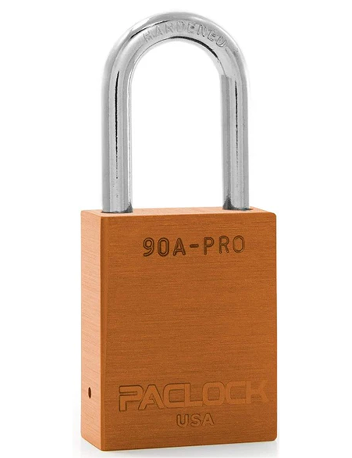 Gembok PACLOCK 90A-PRO aluminium jingga dengan shackle tinggi 3 inci untuk aplikasi lockout tagout