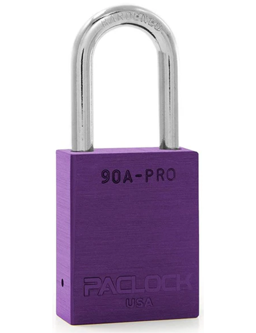 Gembok PACLOCK 90A-PRO aluminium ungu dengan shackle tinggi 3 inci untuk aplikasi lockout tagout