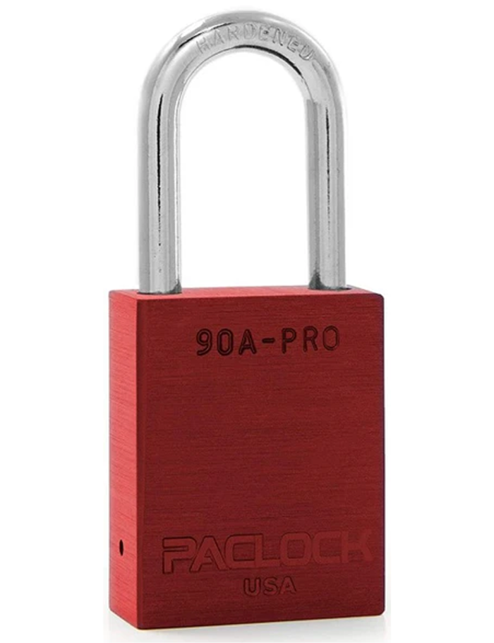 Gembok PACLOCK 90A-PRO aluminium merah dengan shackle tinggi 3 inci untuk aplikasi lockout tagout