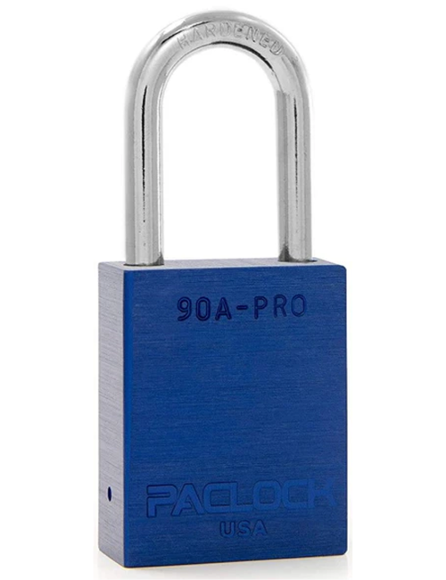 Gembok PACLOCK 90A-PRO aluminium biru dengan shackle tinggi 3 inci untuk aplikasi lockout tagout