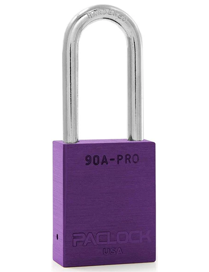 Gembok PACLOCK 90A-PRO aluminium ungu dengan shackle tinggi 3 inci untuk aplikasi lockout tagout
