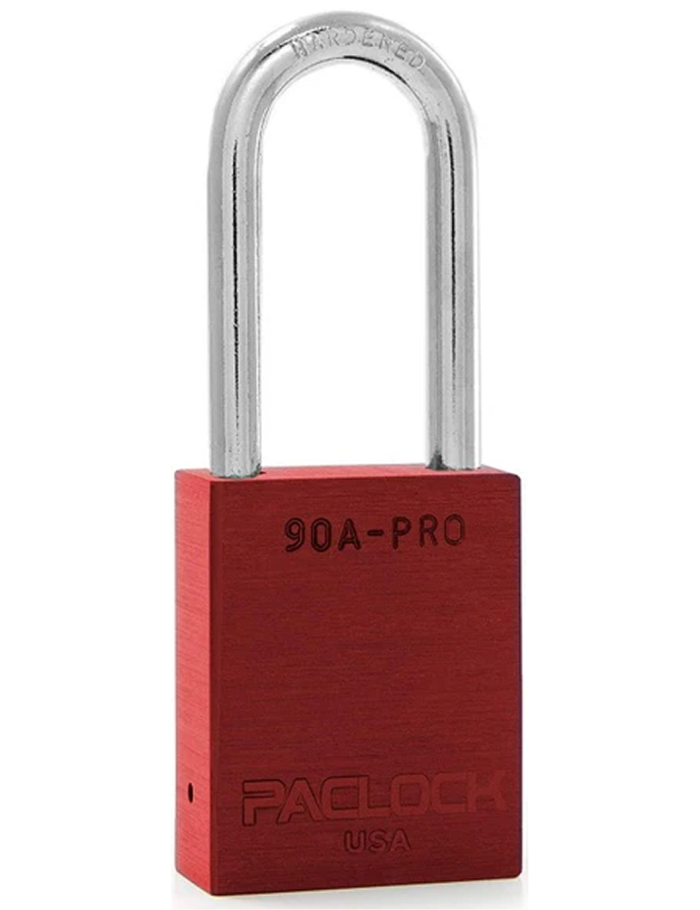 Gembok PACLOCK 90A-PRO aluminium merah dengan shackle tinggi 3 inci untuk aplikasi lockout tagout