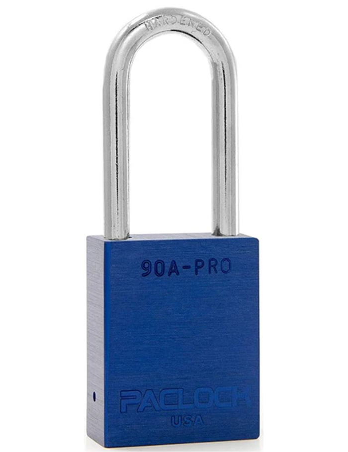 Gembok PACLOCK 90A-PRO aluminium biru dengan shackle tinggi 3 inci untuk aplikasi lockout tagout