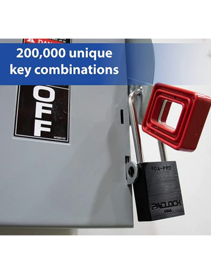 Gembok PACLOCK 90A-PRO aluminium hitam dengan shackle tinggi 3 inci untuk aplikasi lockout tagout