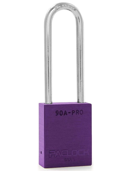 Gembok PACLOCK 90A-PRO aluminium ungu dengan shackle tinggi 3 inci untuk aplikasi lockout tagout